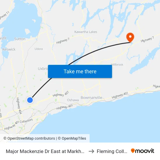 Major Mackenzie Dr East at Markham Rd to Fleming College map