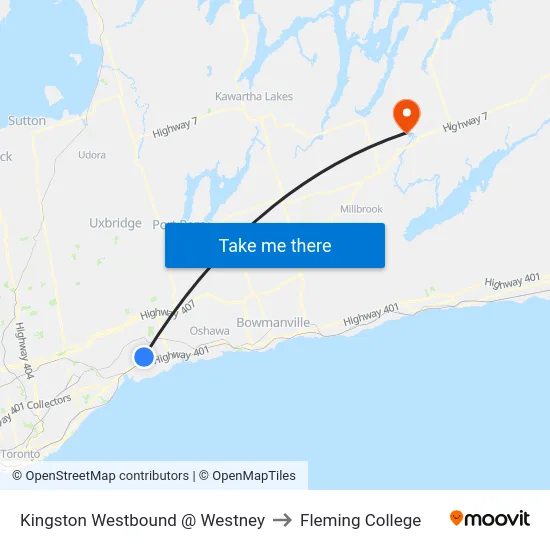 Kingston Westbound @ Westney to Fleming College map