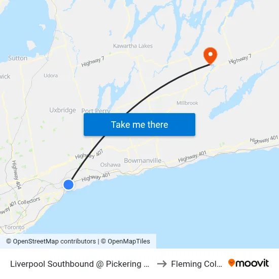 Liverpool Southbound @ Pickering Parkway to Fleming College map