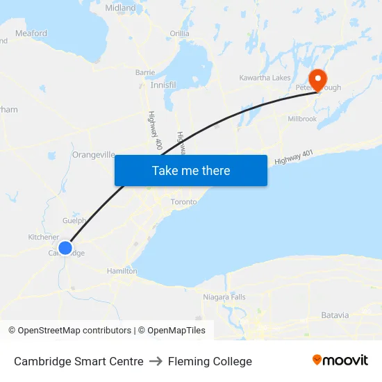 Cambridge Smart Centre to Fleming College map