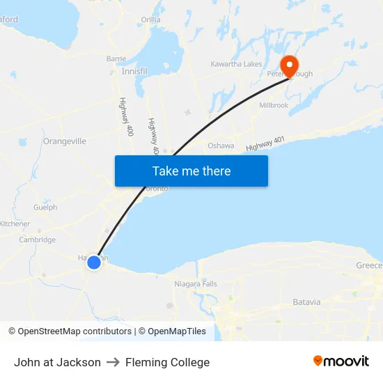 John at Jackson to Fleming College map