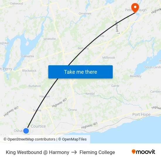 King Westbound @ Harmony to Fleming College map