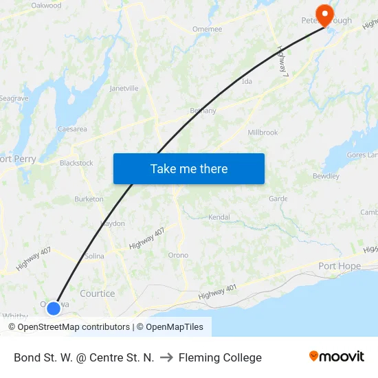 Bond St. W. @ Centre St. N. to Fleming College map