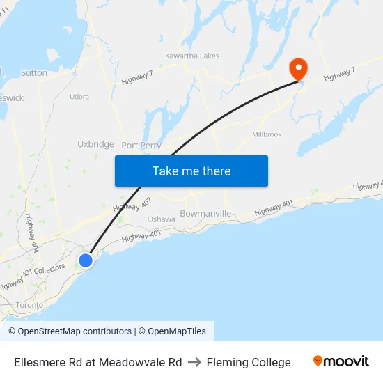 Ellesmere Rd at Meadowvale Rd to Fleming College map