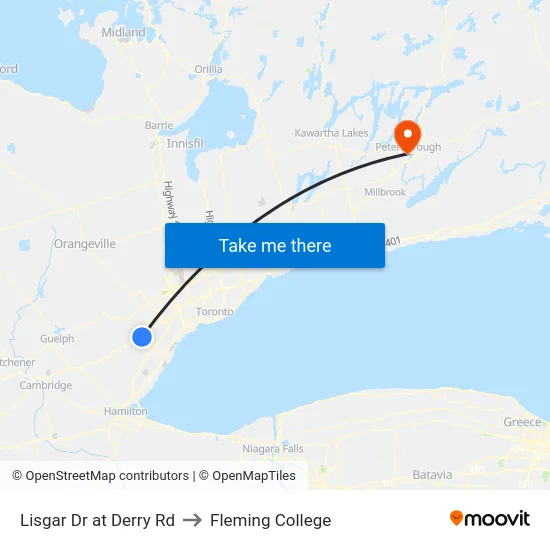 Lisgar Dr at Derry Rd to Fleming College map