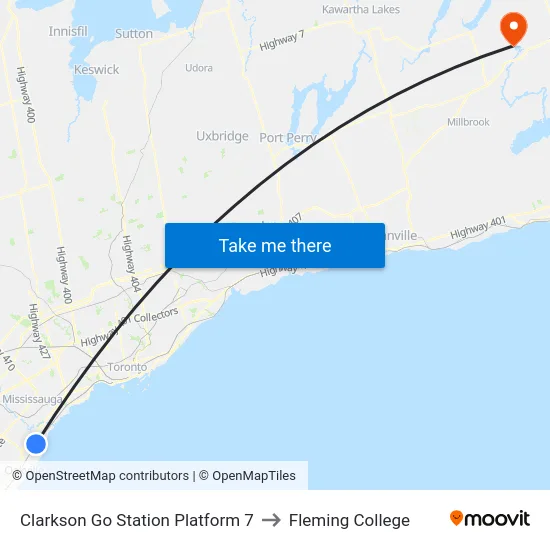 Clarkson Go Station Platform 7 to Fleming College map