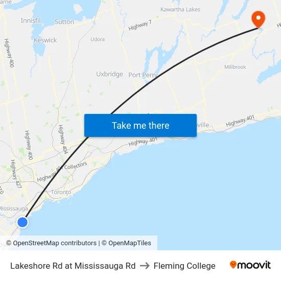 Lakeshore Rd at Mississauga Rd to Fleming College map