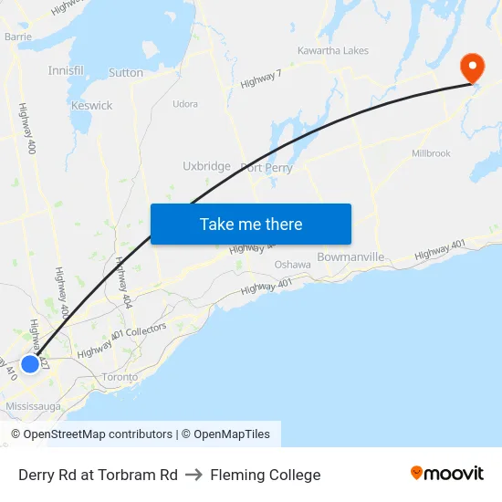 Derry Rd at Torbram Rd to Fleming College map