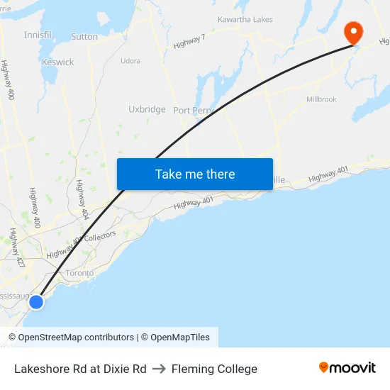 Lakeshore Rd at Dixie Rd to Fleming College map