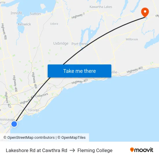 Lakeshore Rd at Cawthra Rd to Fleming College map