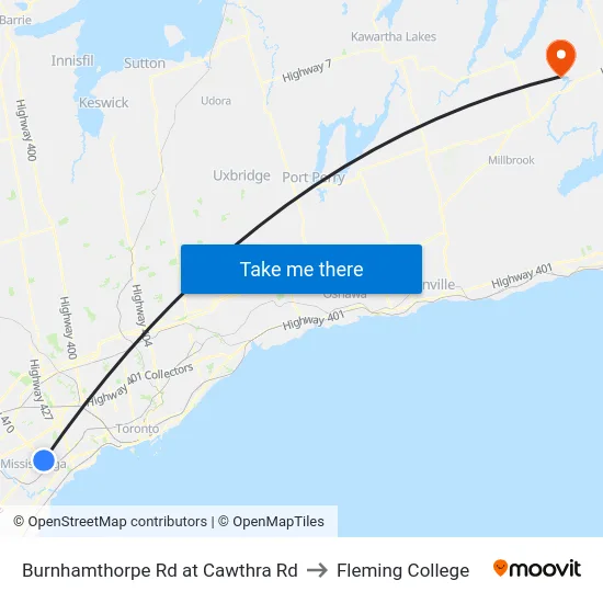 Burnhamthorpe Rd at Cawthra Rd to Fleming College map