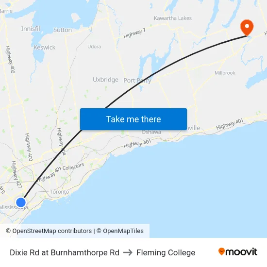 Dixie Rd at Burnhamthorpe Rd to Fleming College map