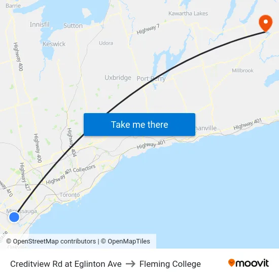 Creditview Rd at Eglinton Ave to Fleming College map