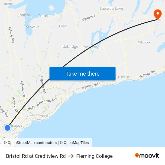 Bristol Rd at Creditview Rd to Fleming College map