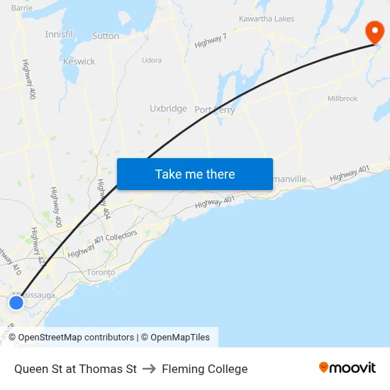 Queen St at Thomas St to Fleming College map