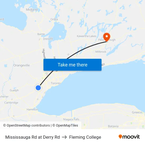 Mississauga Rd at Derry Rd to Fleming College map