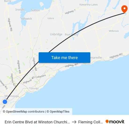 Erin Centre Blvd at Winston Churchill Blvd to Fleming College map