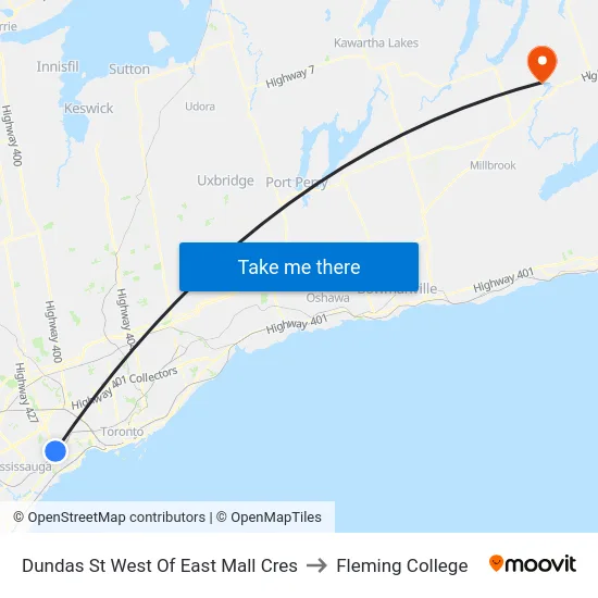 Dundas St West Of East Mall Cres to Fleming College map