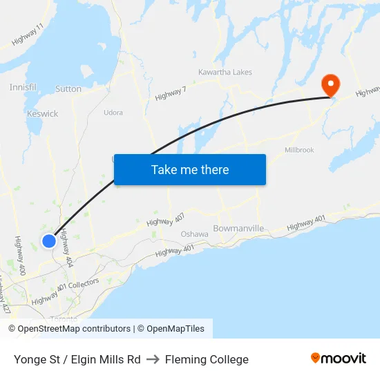 Yonge St / Elgin Mills Rd to Fleming College map