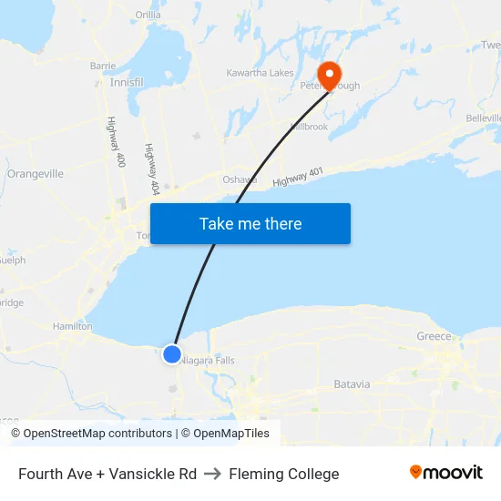 Fourth Ave + Vansickle Rd to Fleming College map