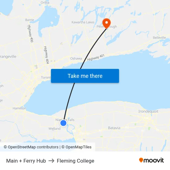 Main + Ferry Hub to Fleming College map