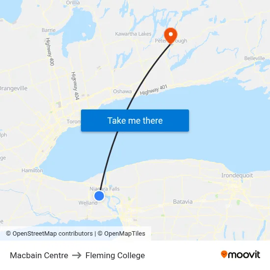 Macbain Centre to Fleming College map