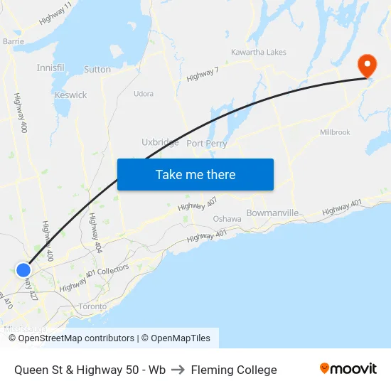 Queen St & Highway 50 - Wb to Fleming College map