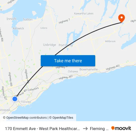 170 Emmett Ave - West Park Healthcare Centre - Main Entrance to Fleming College map