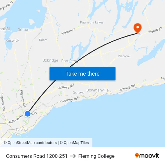 Consumers Road 1200-251 to Fleming College map