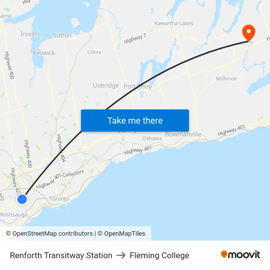 Renforth Transitway Station to Fleming College map