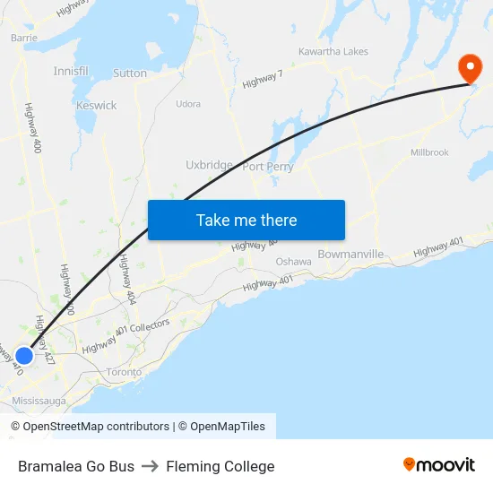 Bramalea Go Bus to Fleming College map