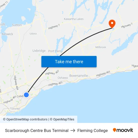 Scarborough Centre Bus Terminal to Fleming College map