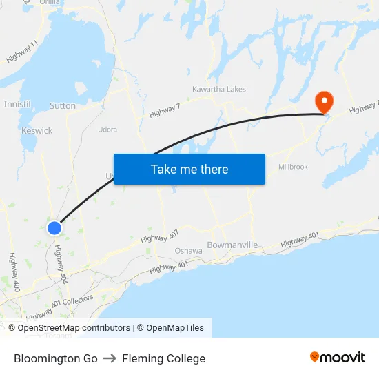 Bloomington Go to Fleming College map
