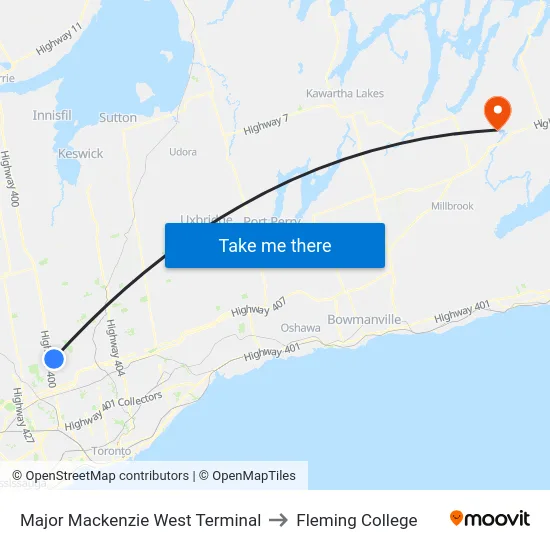 Major Mackenzie West Terminal to Fleming College map