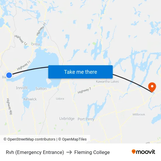 Rvh (Emergency Entrance) to Fleming College map