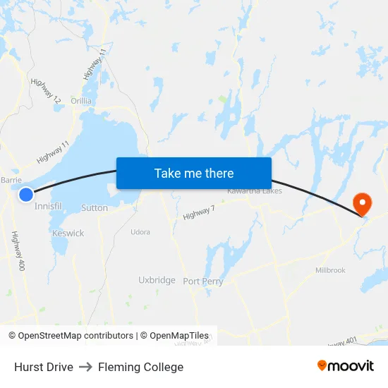 Hurst Drive to Fleming College map