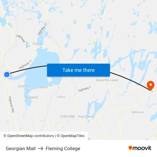 Georgian Mall to Fleming College map