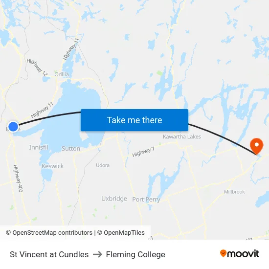 St Vincent at Cundles to Fleming College map