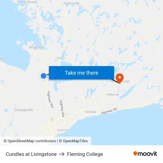 Cundles at Livingstone to Fleming College map