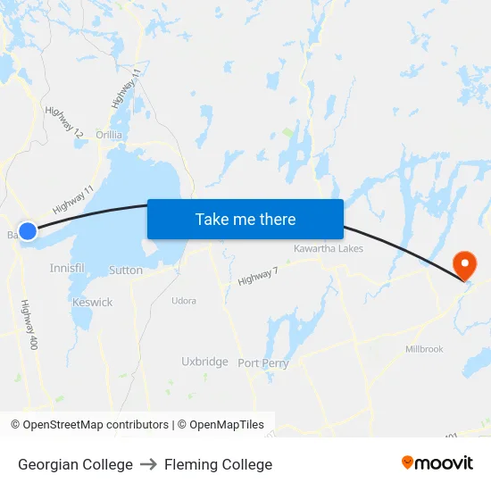 Georgian College to Fleming College map