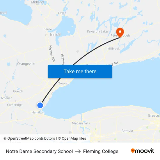 Notre Dame Secondary School to Fleming College map