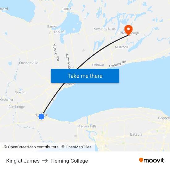 King at James to Fleming College map