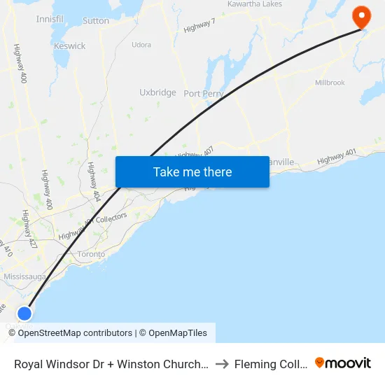 Royal Windsor Dr + Winston Churchill Blvd to Fleming College map