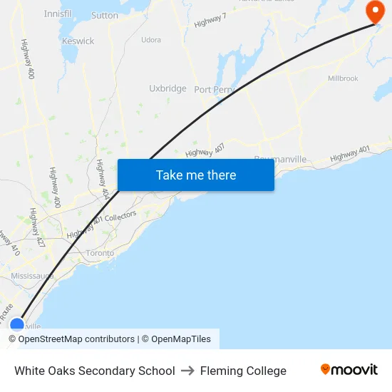 White Oaks Secondary School to Fleming College map