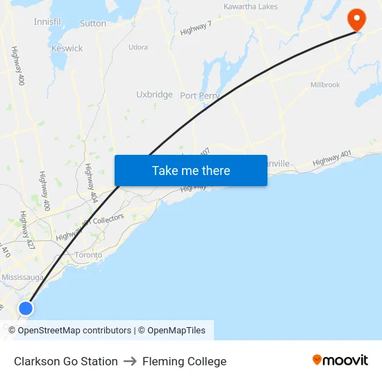 Clarkson Go Station to Fleming College map