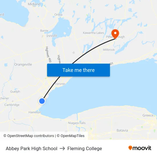 Abbey Park High School to Fleming College map