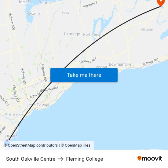 South Oakville Centre to Fleming College map