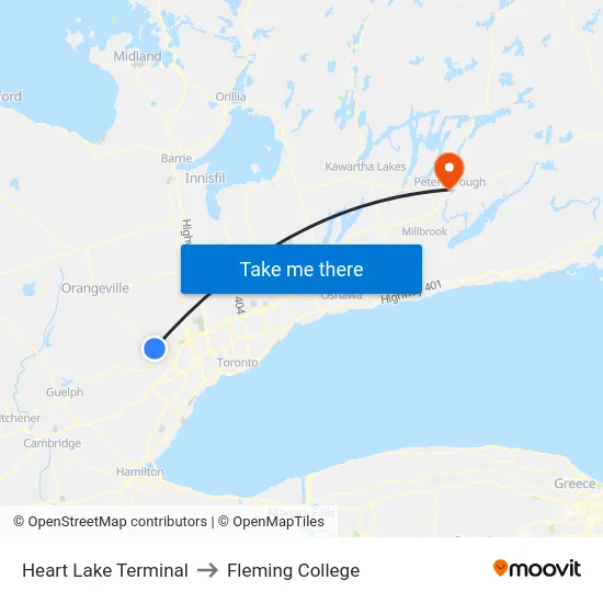 Heart Lake Terminal to Fleming College map