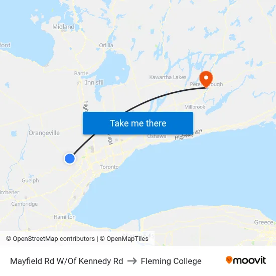 Mayfield Rd W/Of Kennedy Rd to Fleming College map