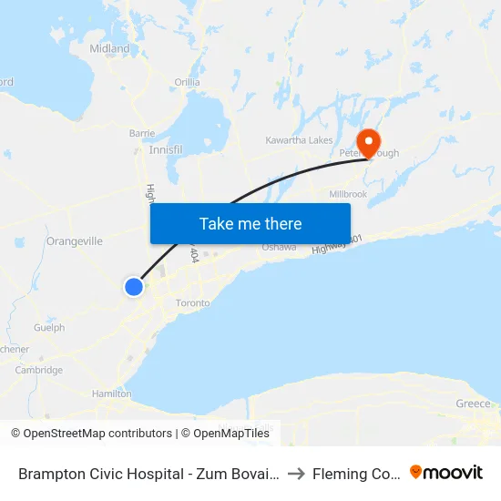 Brampton Civic Hospital - Zum Bovaird Stop Eb to Fleming College map